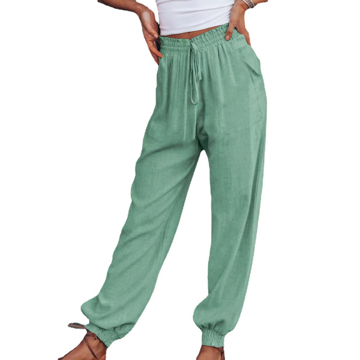 Women's Comfortable and Casual Pants with Elastic Waistband and Versatile Pockets Ivyshape