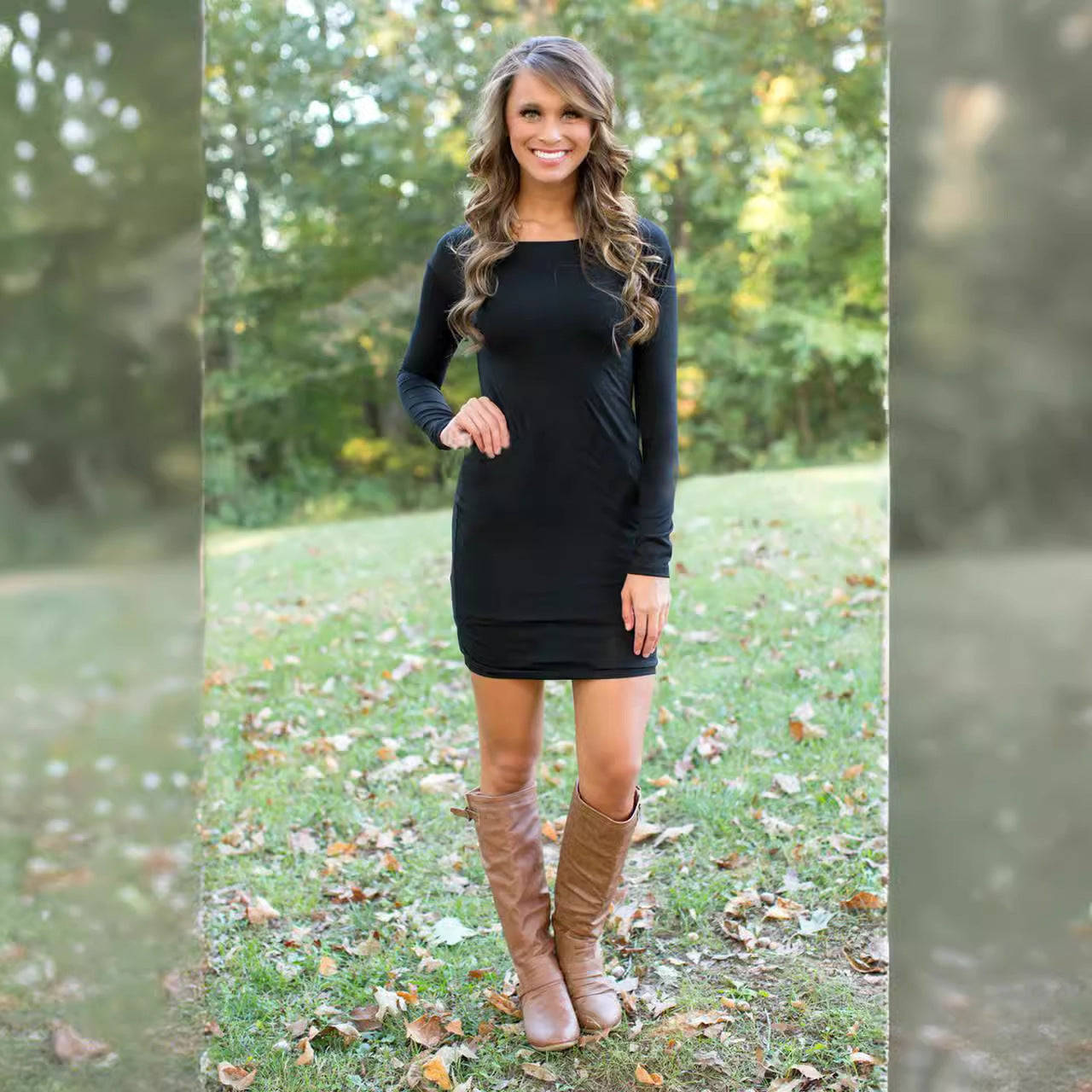 Women fitted long sleeve dress made of elastic material Ivyshape