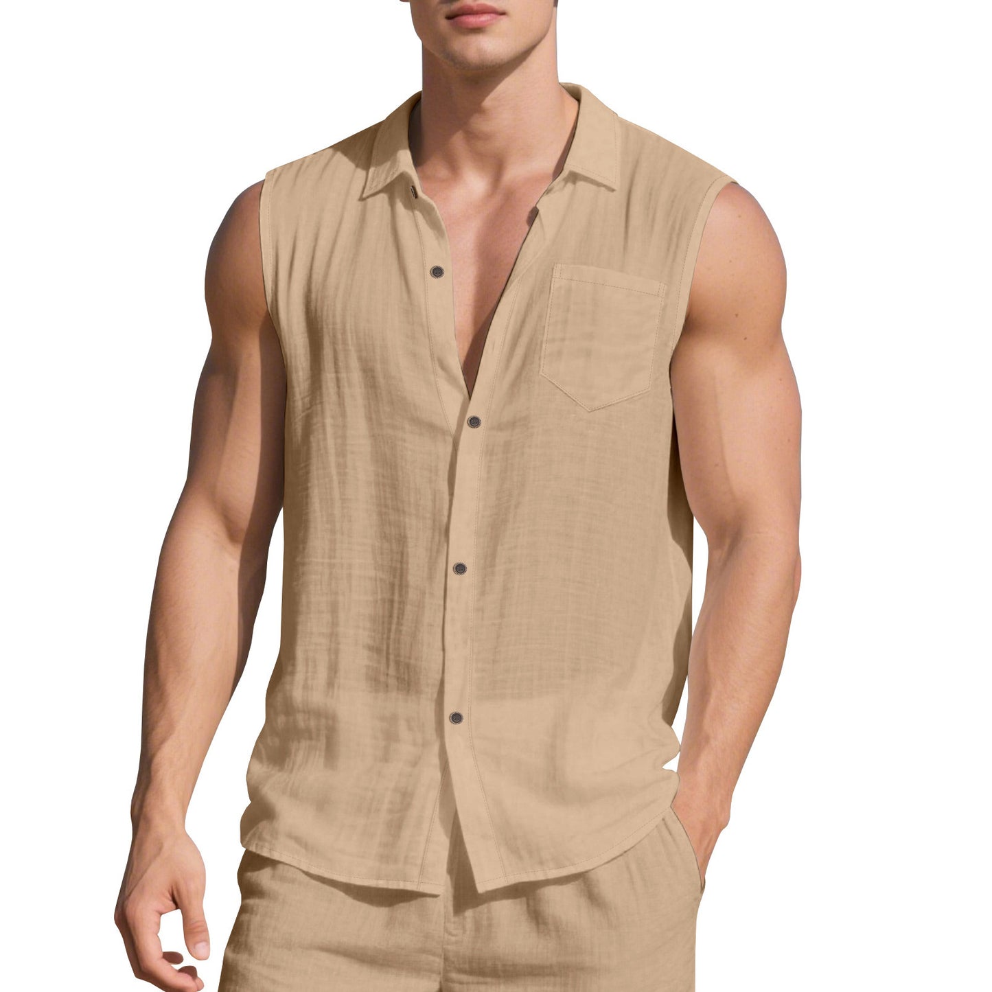 Men's sleeveless holiday shirt with buttonable collar Ivyshape