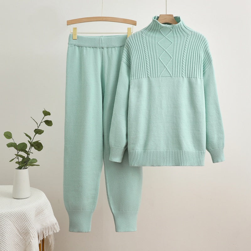 IvyShape | High collar sweater with slim pants set