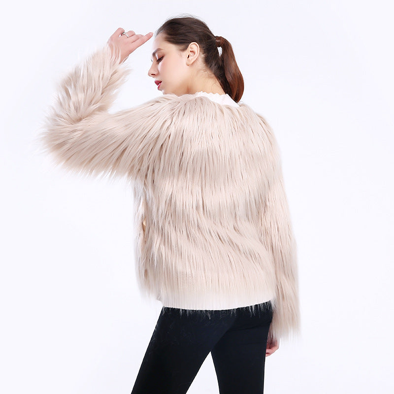 Women's Cuddly Soft Faux Fur Coat with Open Cut and Long Sleeves Ivyshape
