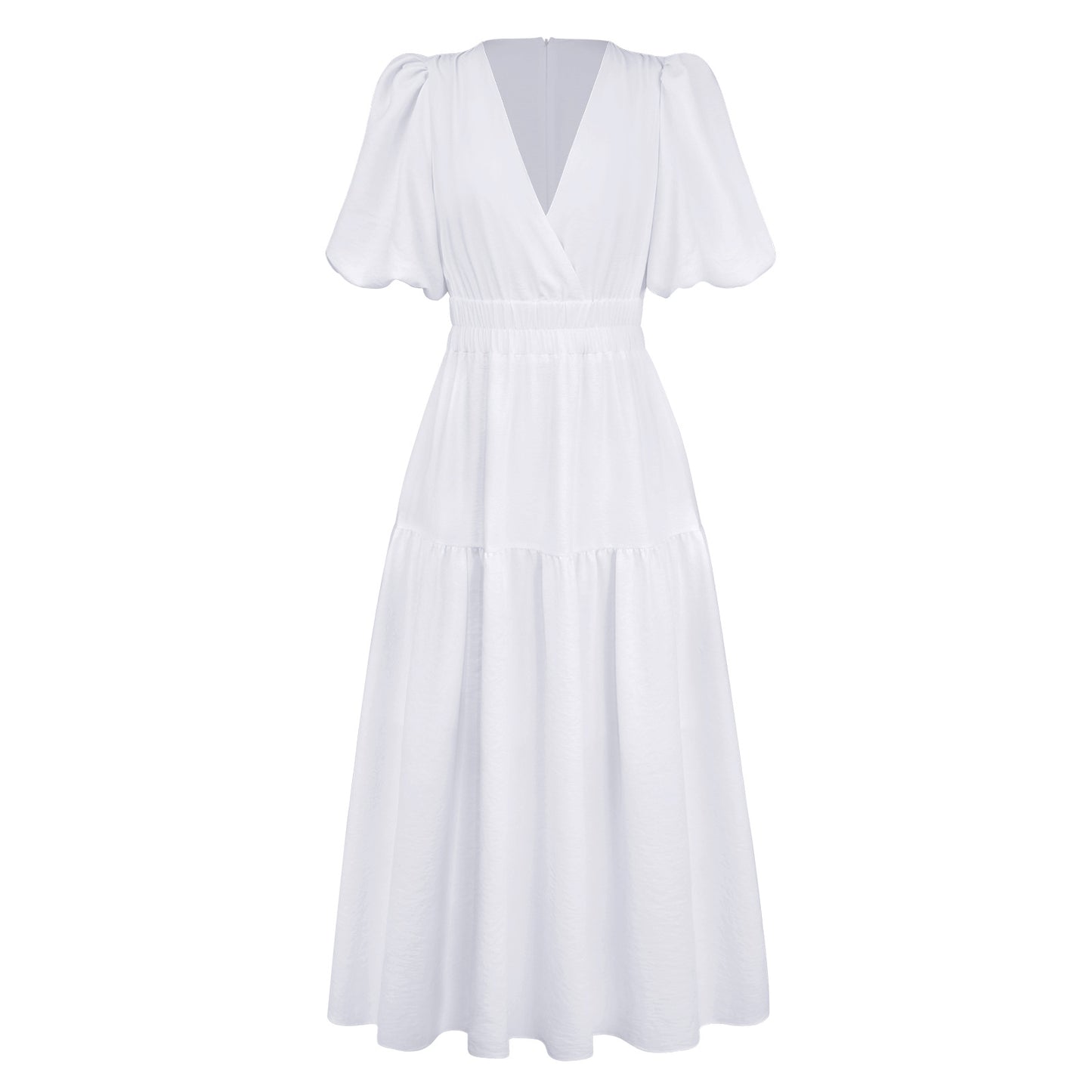 Women's Maxi Dress with V-Neck and Puff Sleeves Ivyshape