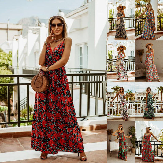 IvyShape | Printed Elastic Waist Bohemian Maxi Dress