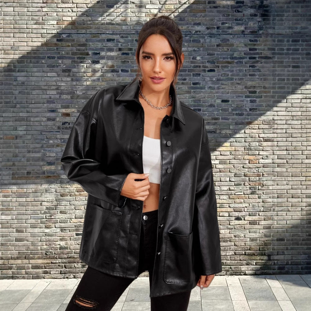 Ladies Stylish Oversized Leather Jacket Ivyshape