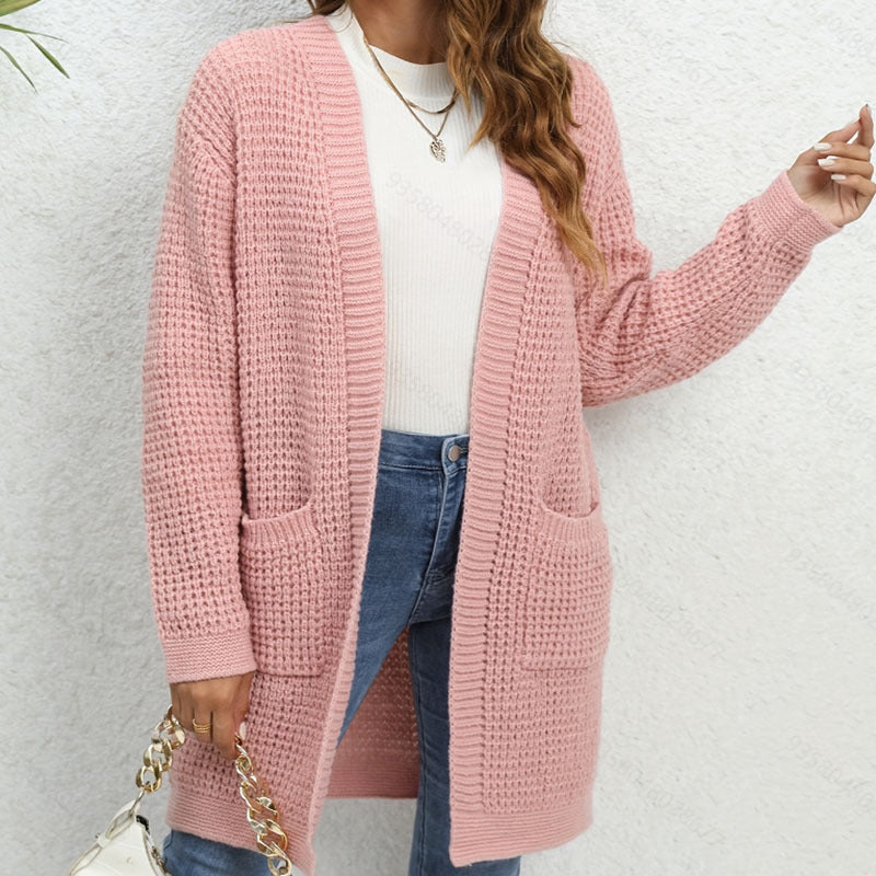 IvyShape | Cozy Solid Color Long Cardigan Shawl Knit Sweater