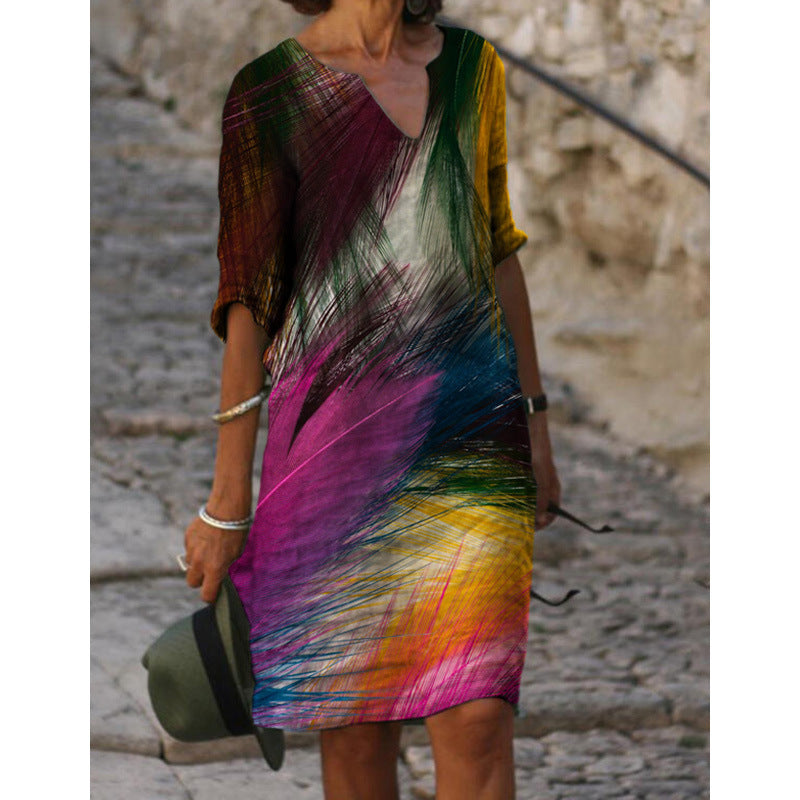 Women's Summer Linen Dress with Modern Pattern Ivyshape