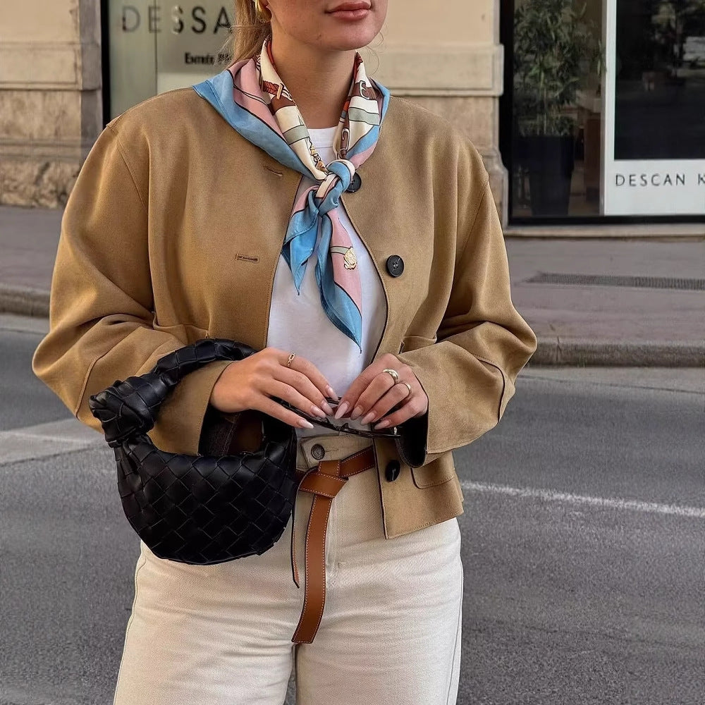 Women Fashion Short Sleeve Sweater Jacket with Practical Pockets and Elegant Buttons Ivyshape