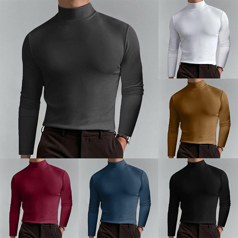 Men's Elegant Long Sleeve T-Shirt with High Collar Ivyshape