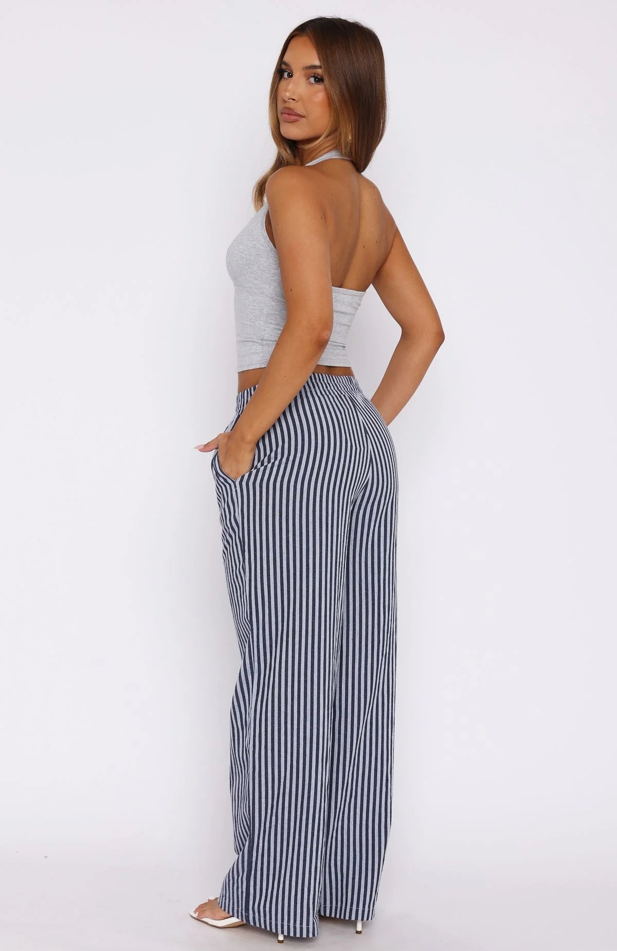 High-waisted striped wide-cut pants for women Ivyshape