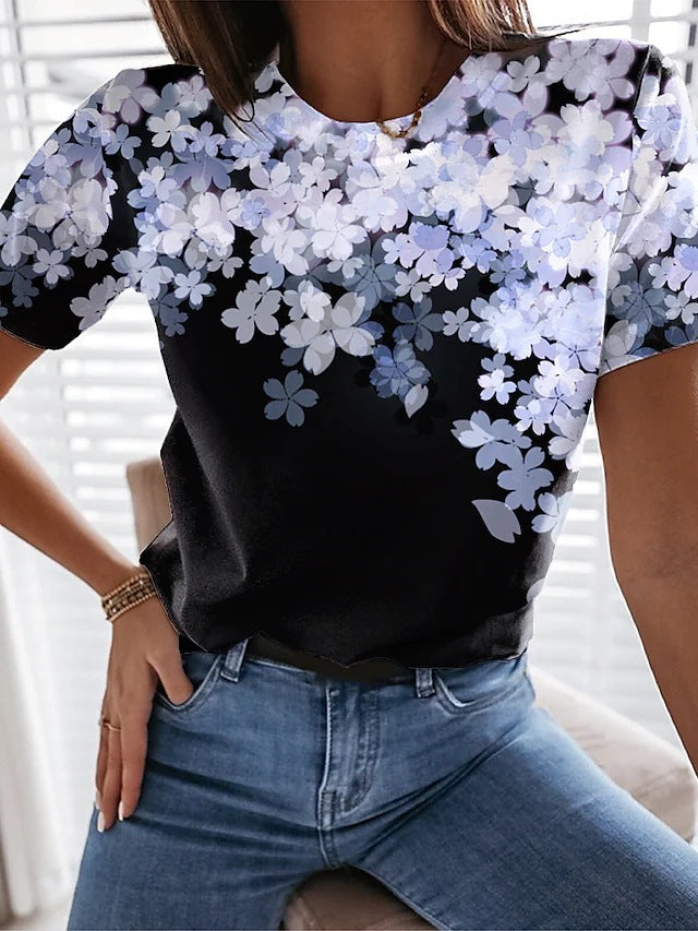 Women's Short Sleeve Shirt with Floral Design and Loose Fit Ivyshape