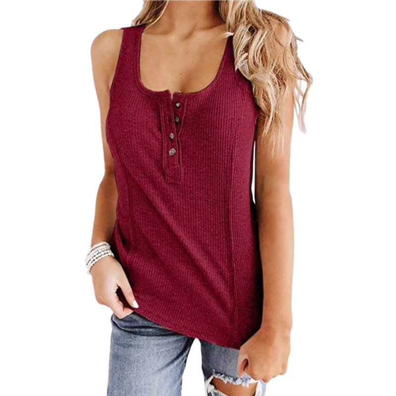 Ladies' tank top with button placket and ribbed texture Ivyshape