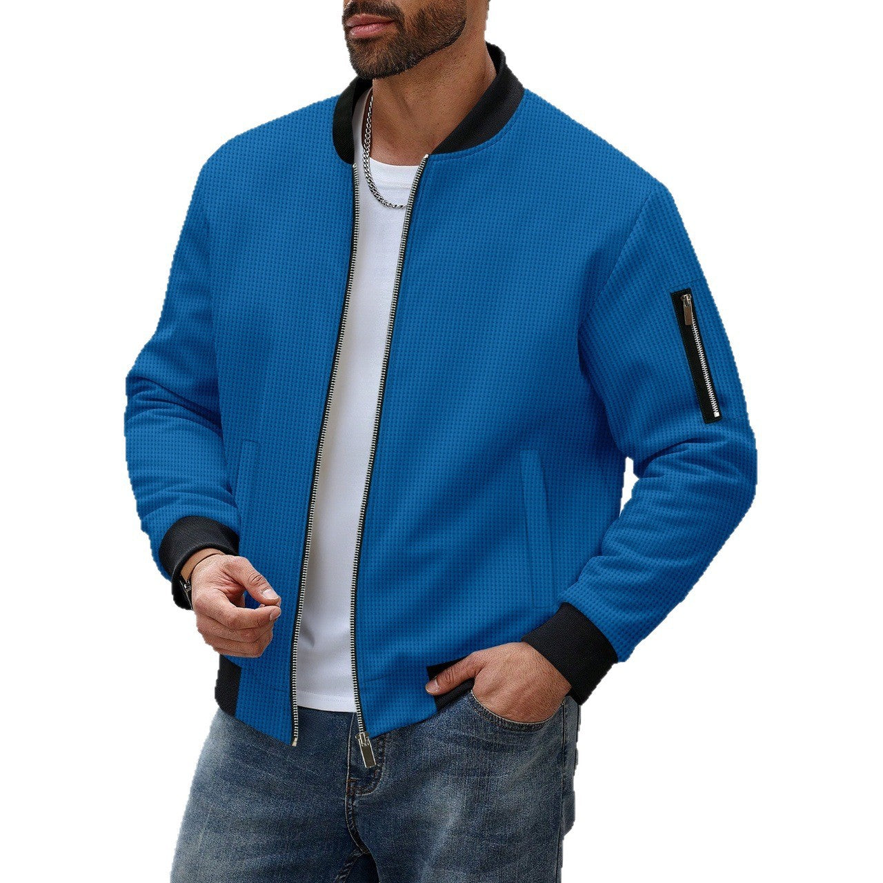 Men's sporty bomber jacket with zipper and textured design Ivyshape