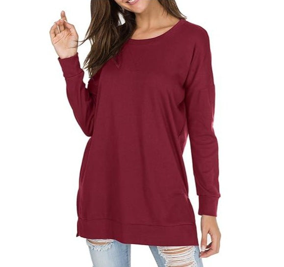 Ivyshape | Solid Color Round Neck Casual Top