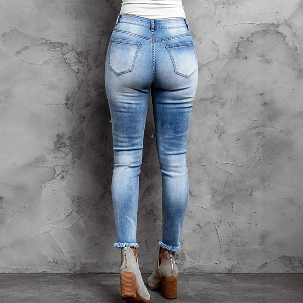 Women's Ripped Skinny Jeans with Leopard Detail Ivyshape