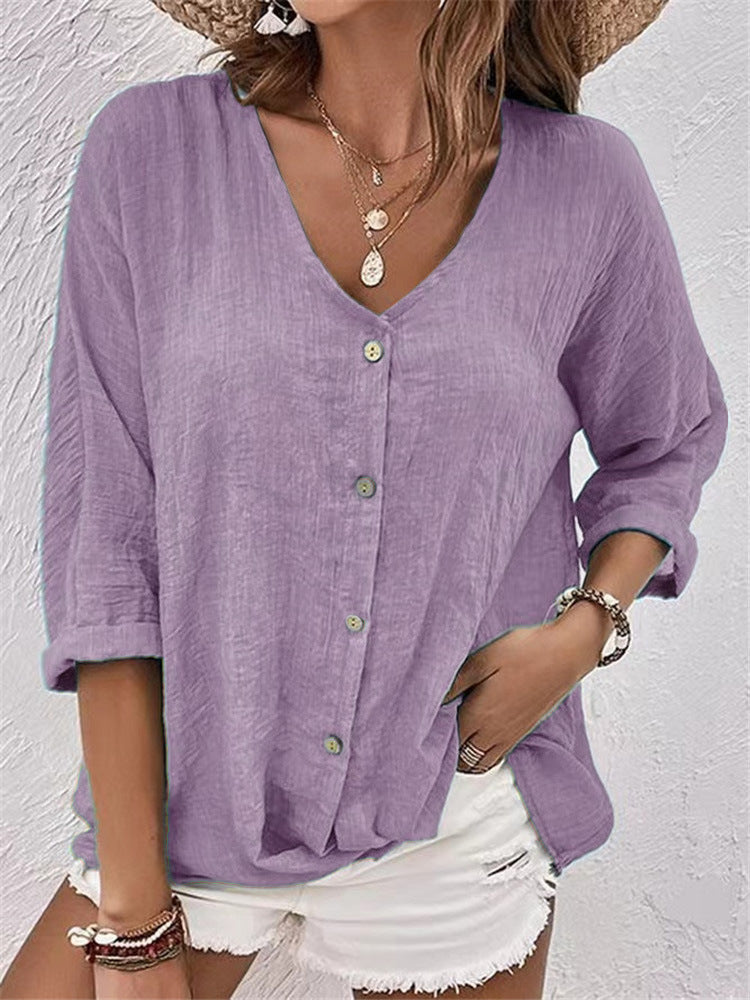 Women's airy blouse with button placket Ivyshape