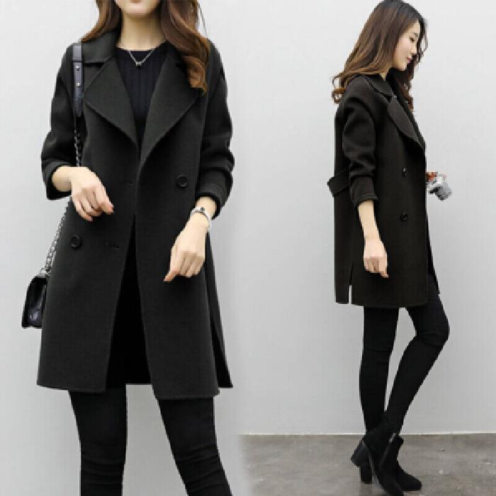 Women Elegant Wool Coat with Double Button Placket Ivyshape