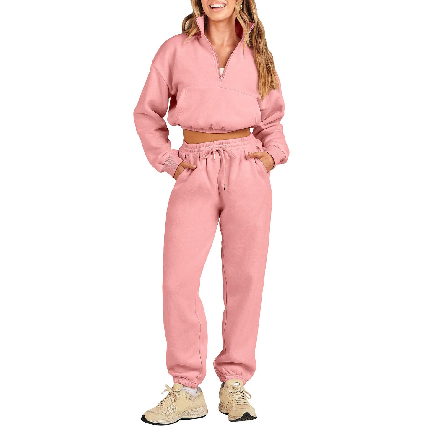 Women's cozy sweatshirt with half zip and elastic waistband Ivyshape