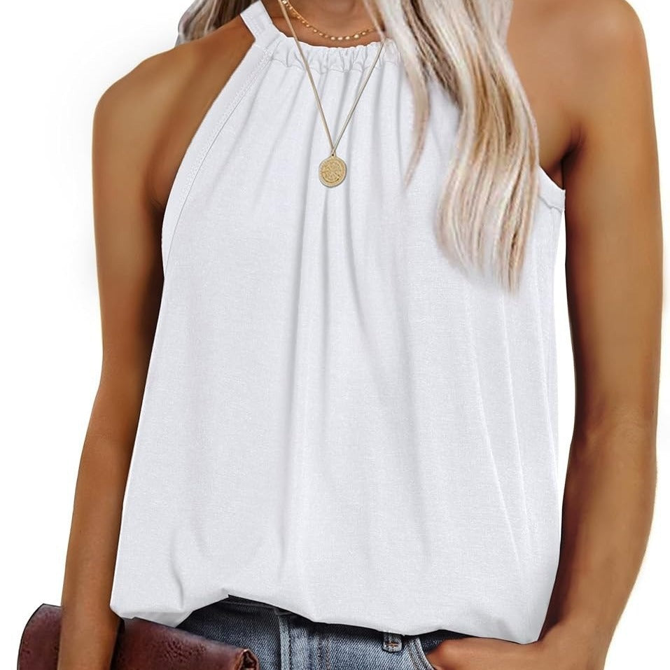 IvyShape | Round Neck Drawstring Solid Color Pullover Vest