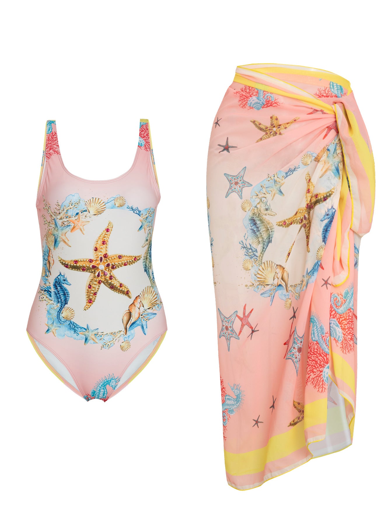 Women's Swimwear Set with Floral Design and Elegant Wrap Skirt Ivyshape