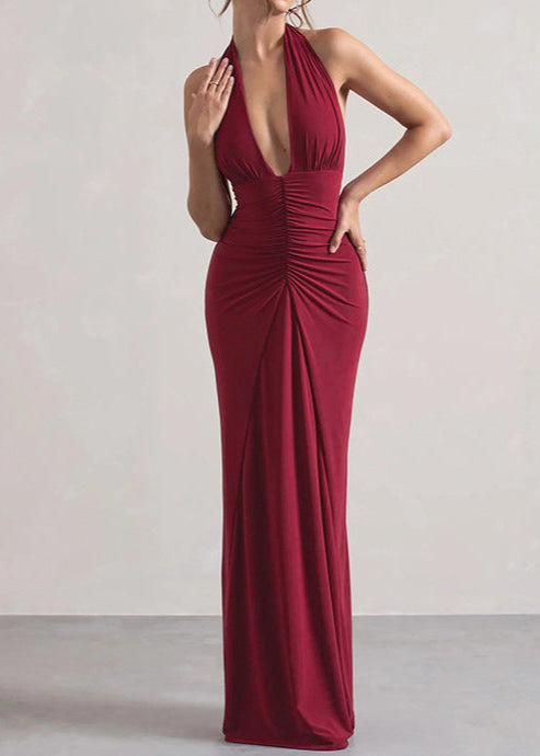 Ivyshape | Luxe Halter Ruched Maxi Dress