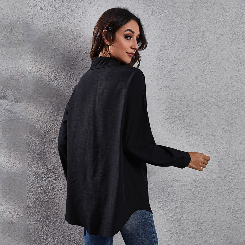 Women's Checked Blouse with Asymmetrical Cut and Fashionable Collar Ivyshape