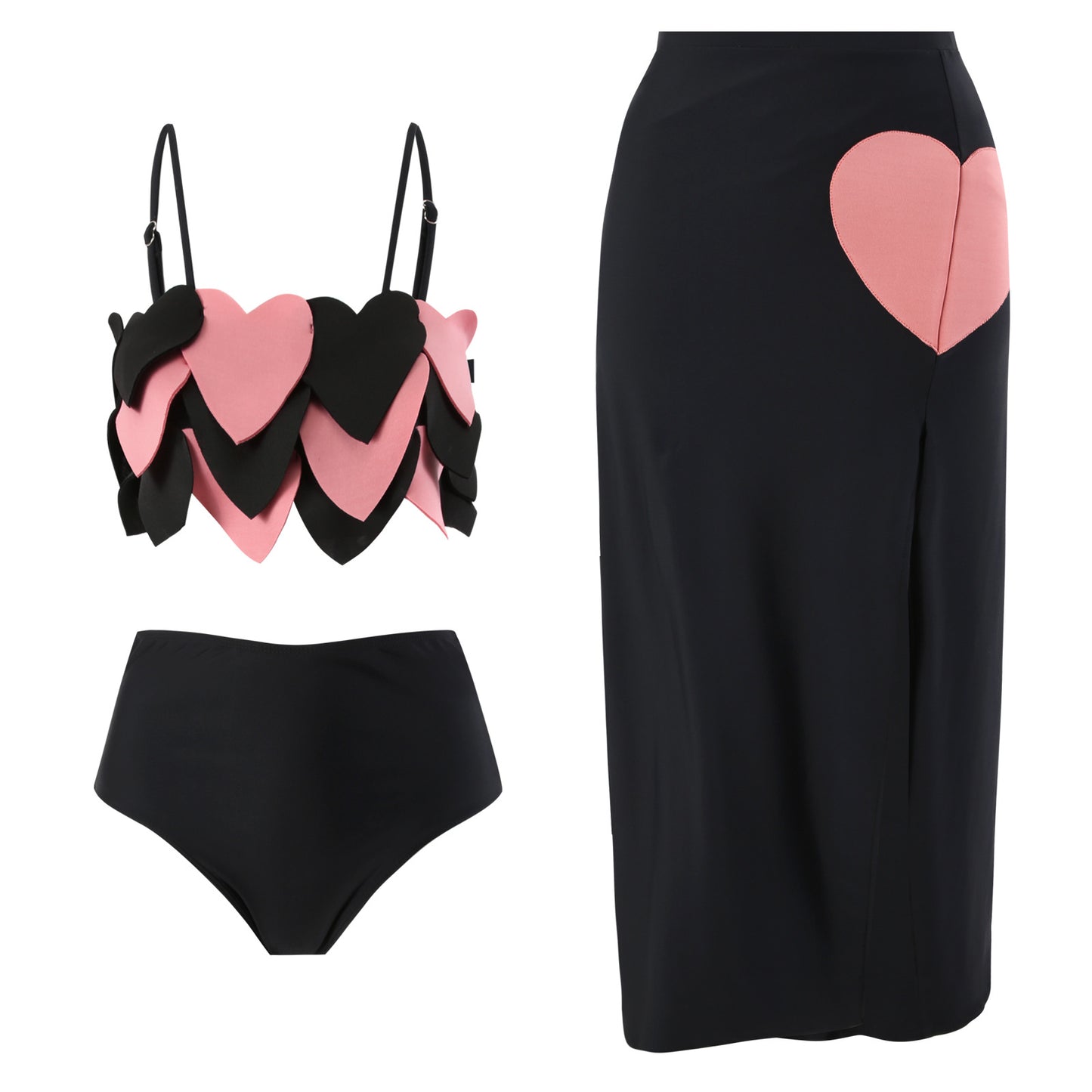 Women's bikini set with heart appliqués and high-waisted skirt Ivyshape