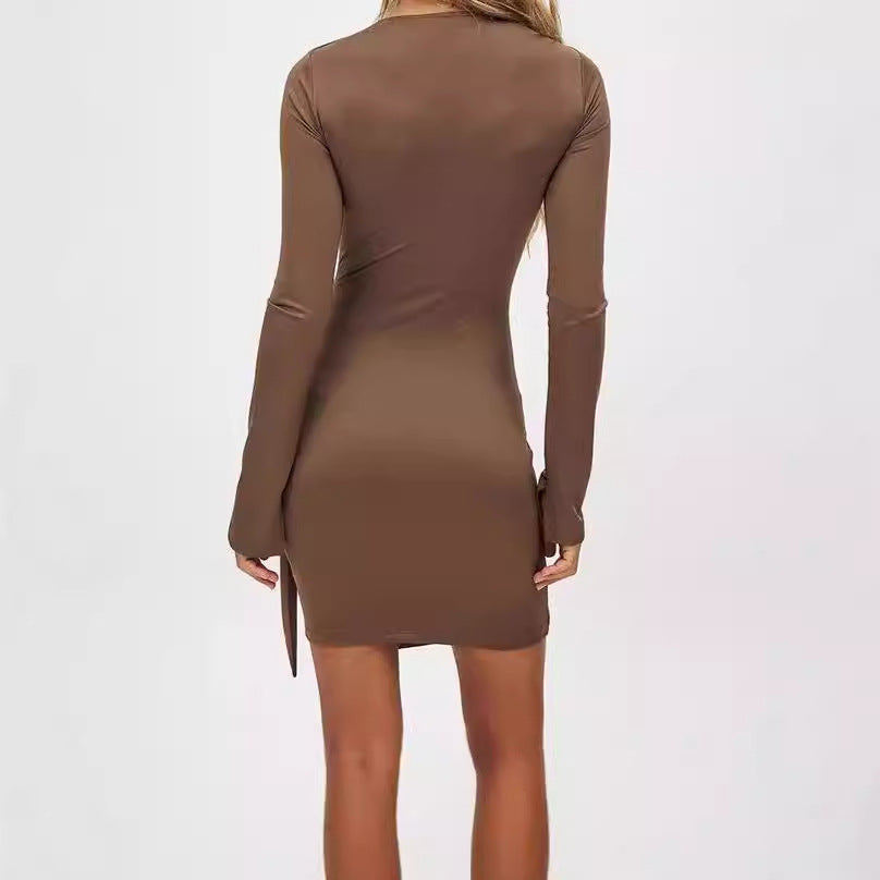 Women Elegant Wrap Dress with Long Sleeves and Asymmetric Hem Ivyshape