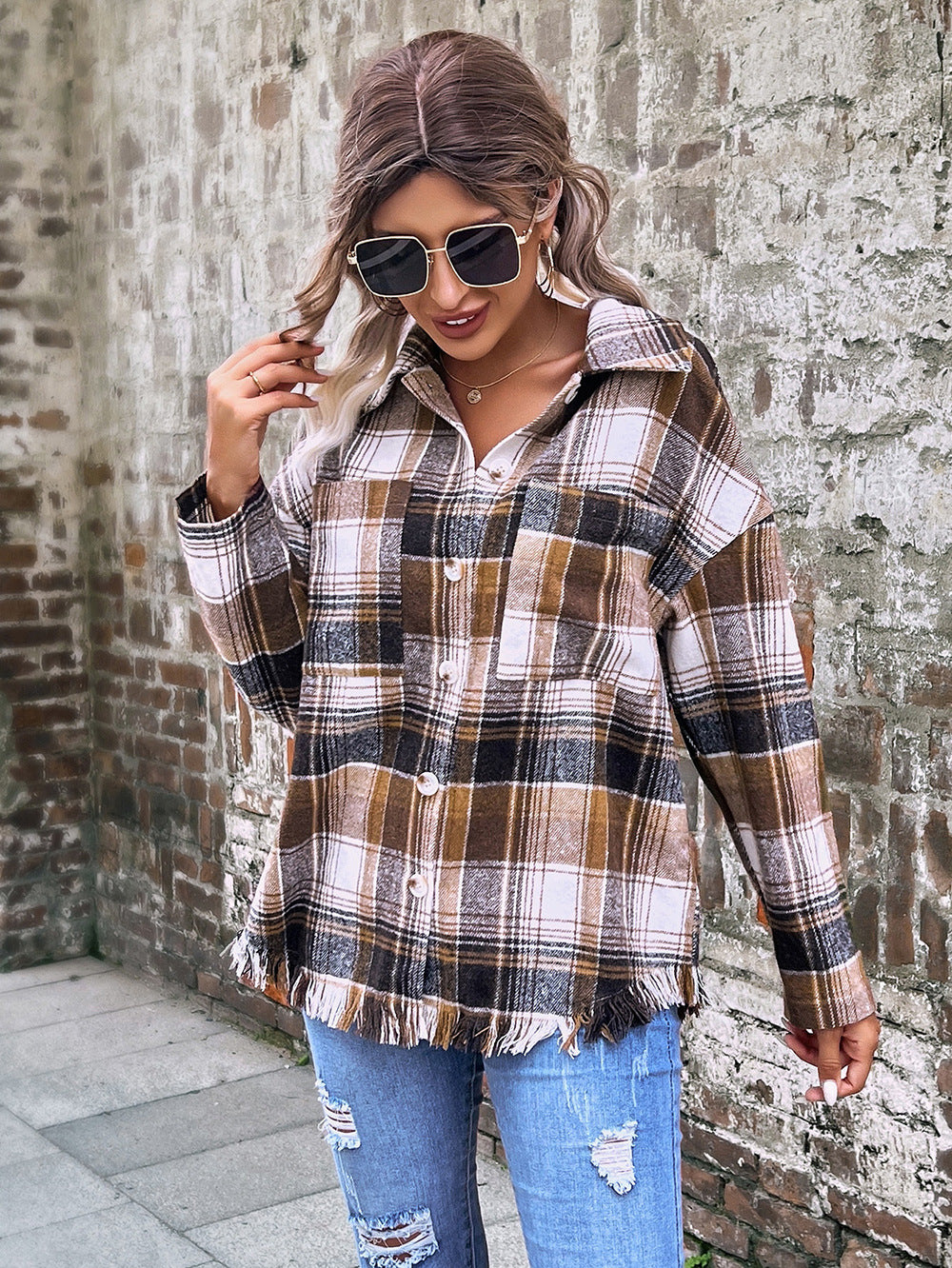 Women's Oversized Checkered Jacket Ivyshape