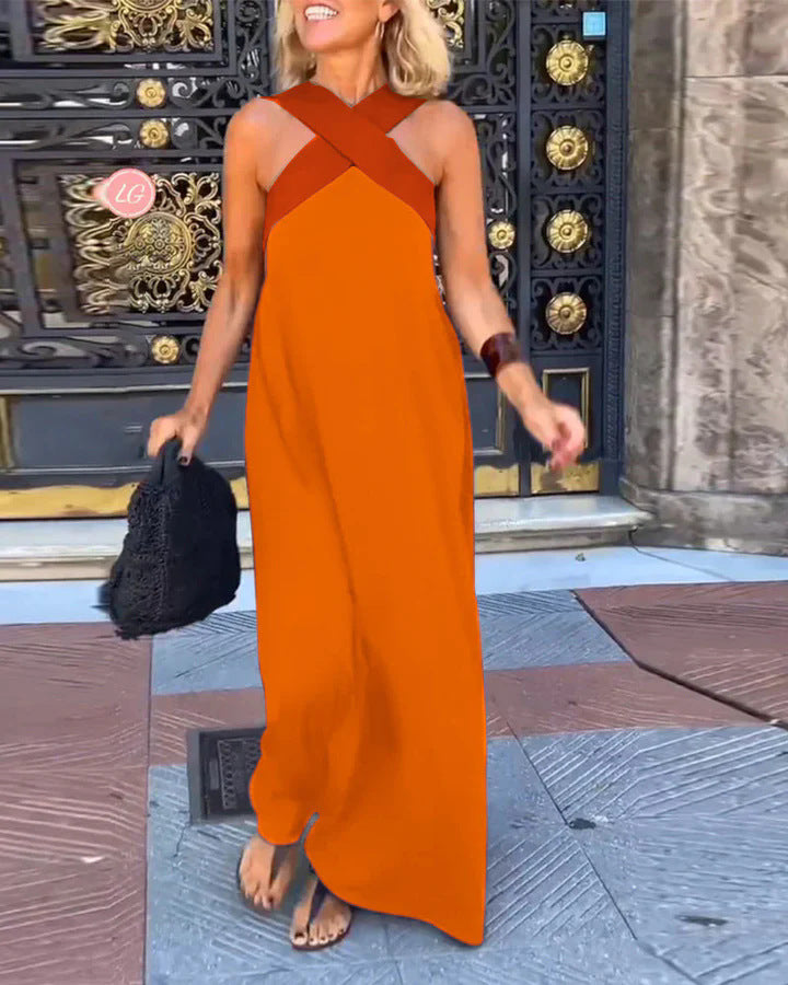 Women's Long Maxi Dress with Cross-Over Straps and Elegant Cut Ivyshape