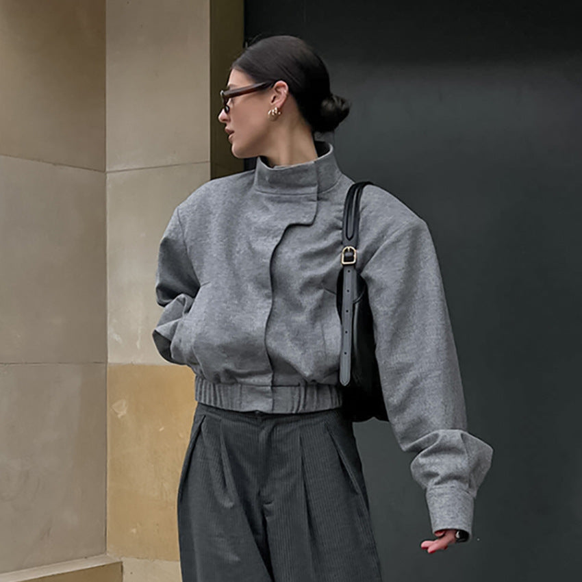 Women Fashionable Oversized Jacket with High Collar and Innovative Design Ivyshape