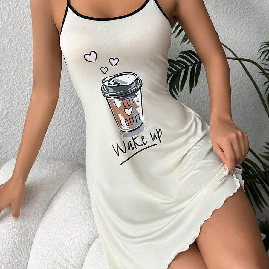 Ladies Sweet Coffee-Themed Nightdress Ivyshape