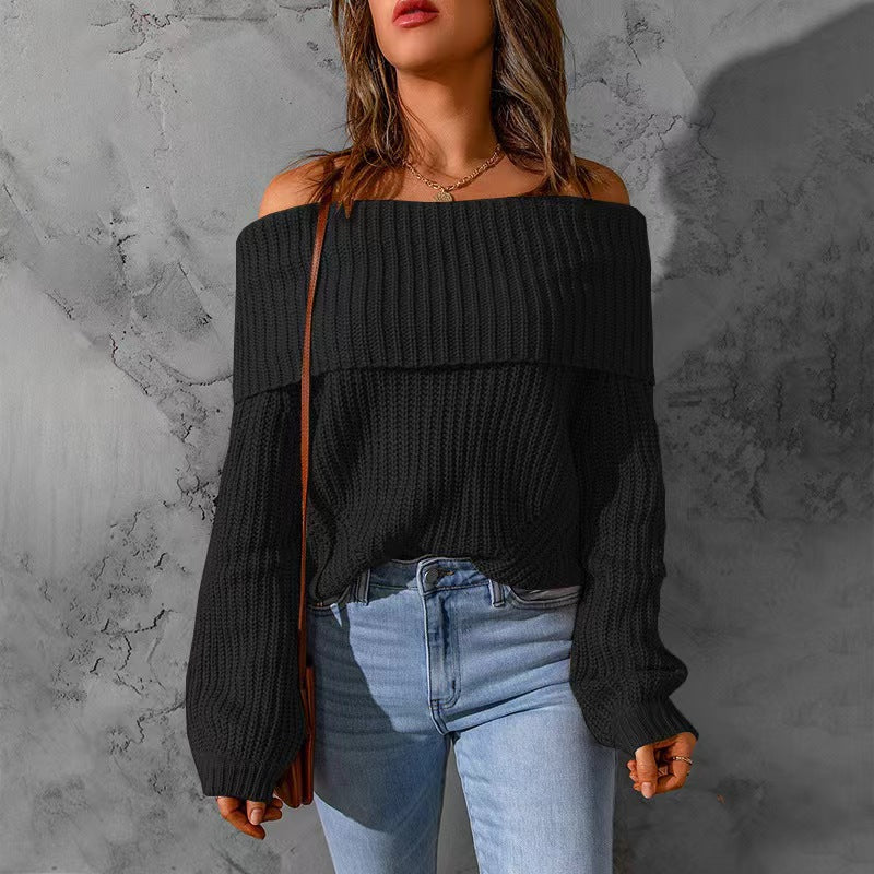 IvyShape | Trendy One-Shoulder Off-Shoulder Solid Color Sweater