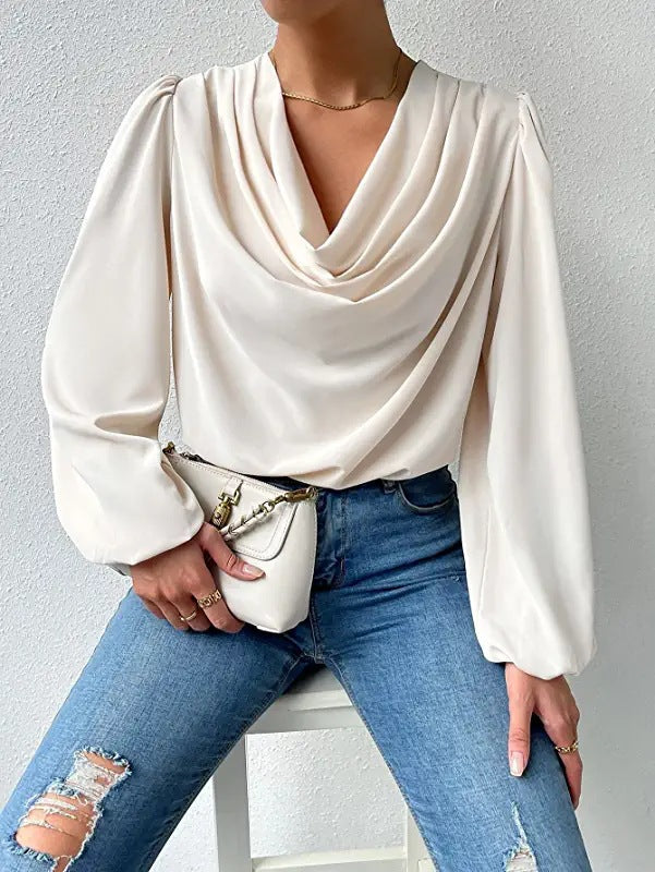 Ivyshape | Draped V-Neck Chiffon Top