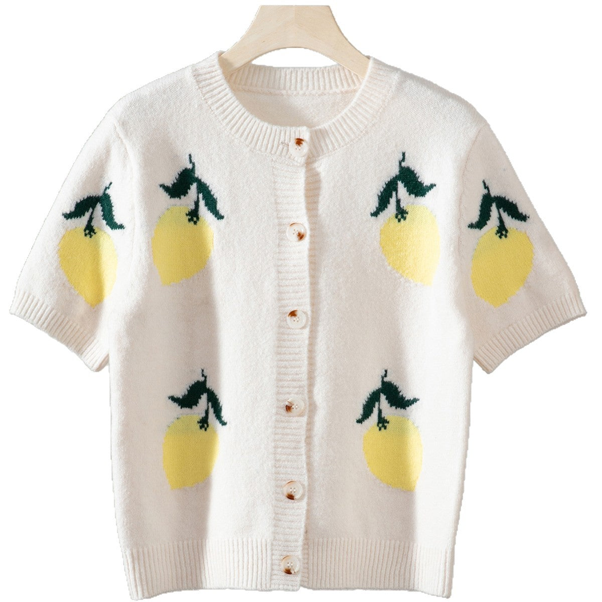 Ladies cardigan with cheerful lemon design and short cut Ivyshape