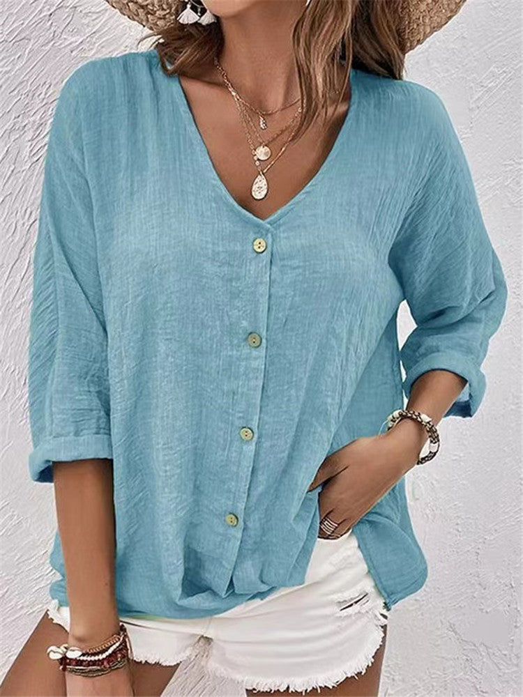 Women's airy blouse with button placket Ivyshape