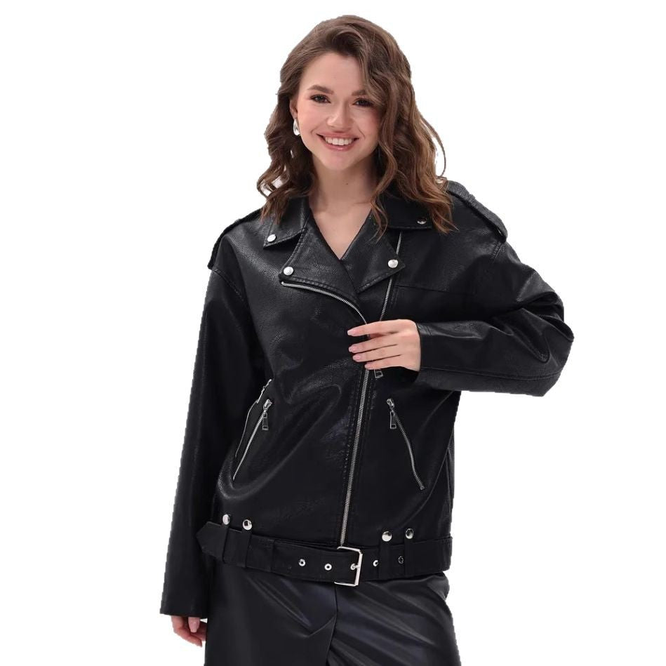 Women's fashionable biker jacket with innovative details Ivyshape