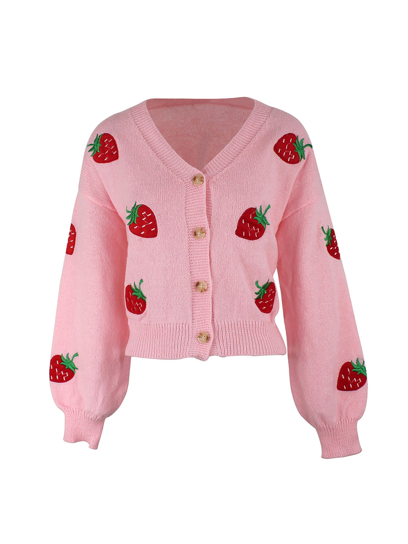 Women playful knit cardigan with strawberry embroidery Ivyshape