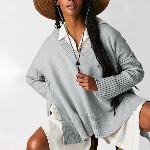 Ivyshape | V-Neck Split Sweater