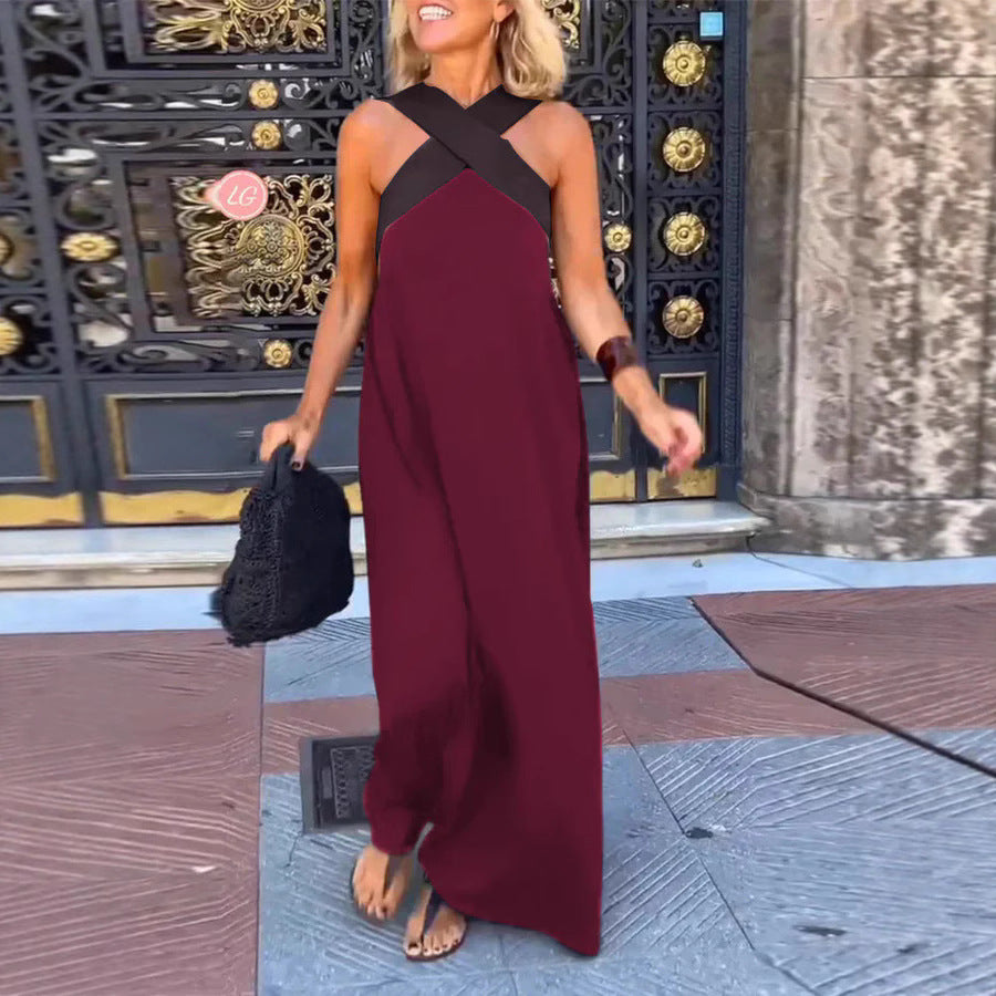 Women's Long Maxi Dress with Cross-Over Straps and Elegant Cut Ivyshape