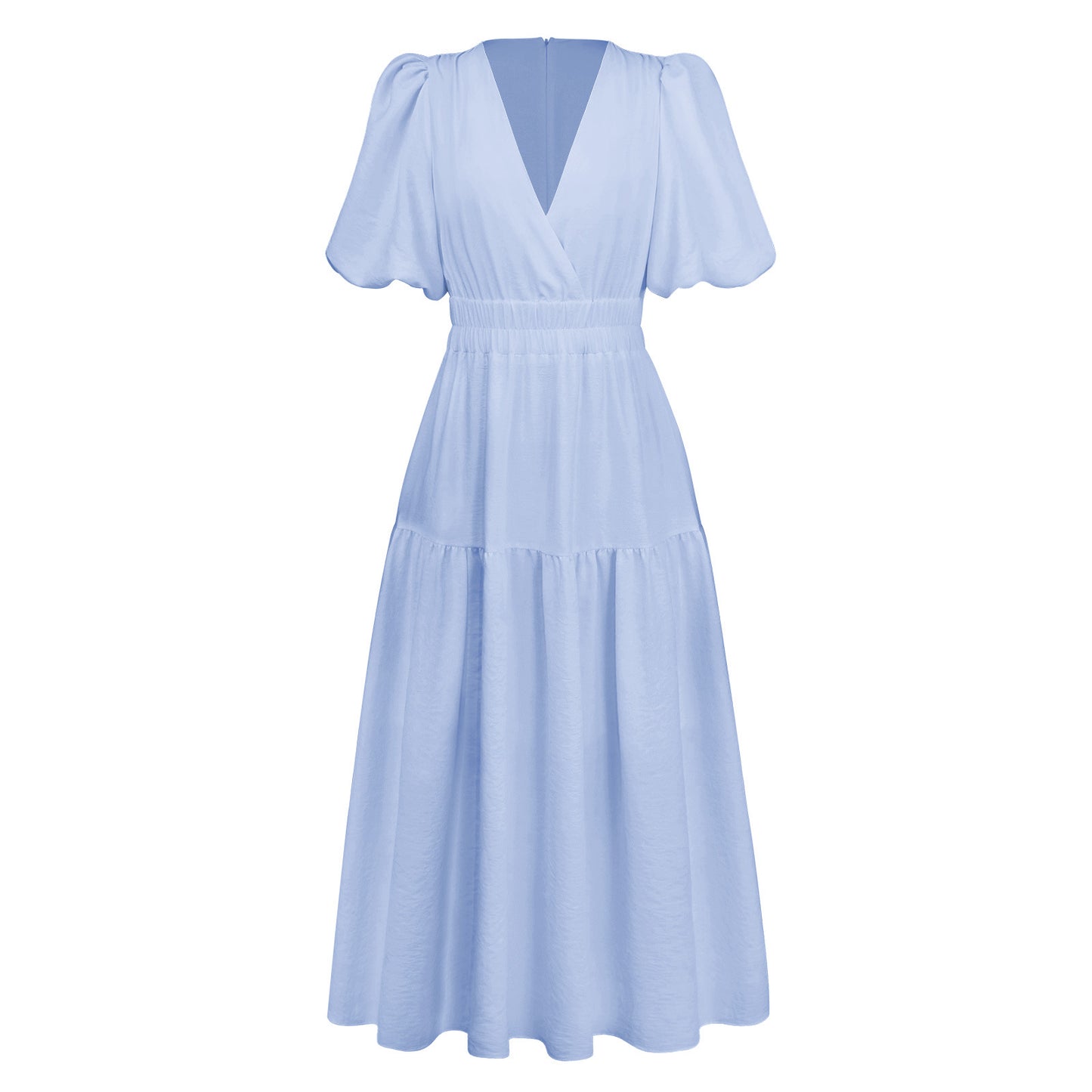 Women's Maxi Dress with V-Neck and Puff Sleeves Ivyshape