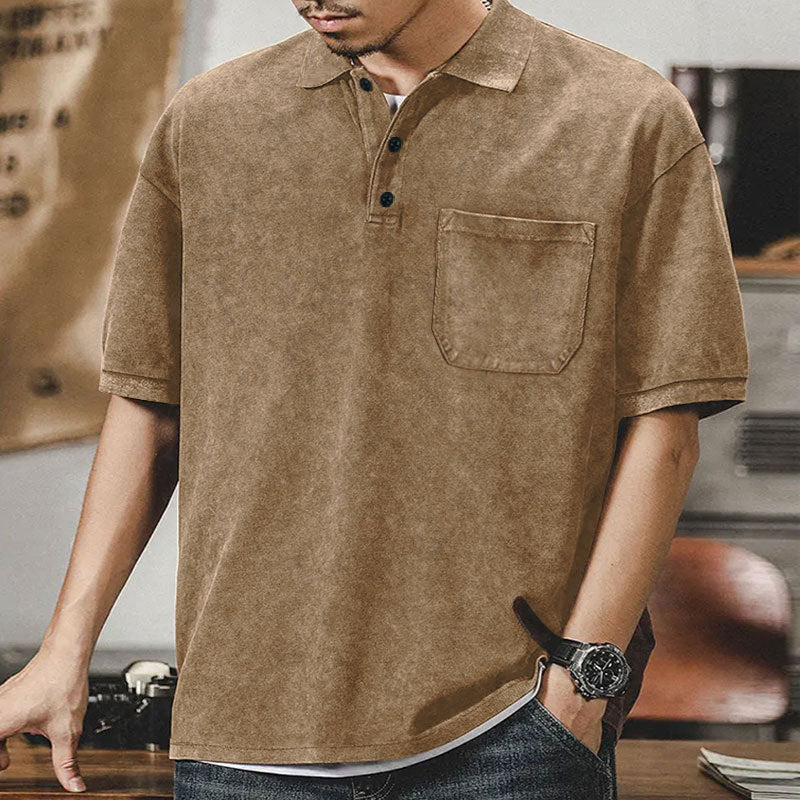 Men's Short Sleeve Polo Shirt with Practical Chest Pocket and Classic Collar Ivyshape