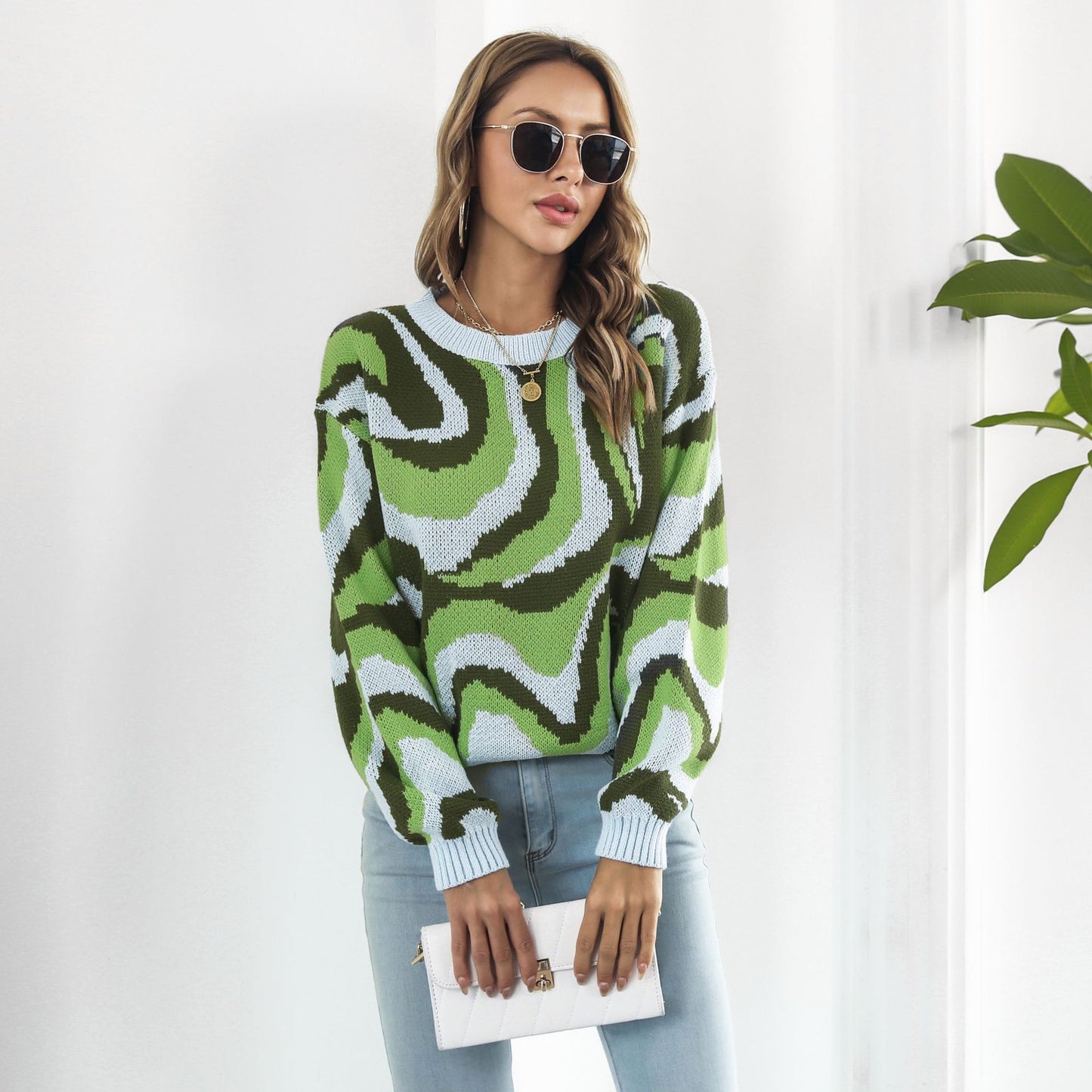 Women's Casual Sweater with Unique Wave Pattern Ivyshape