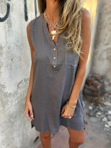 Women sleeveless button closure shift dress Ivyshape