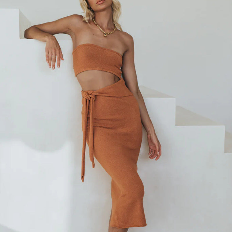 Ivyshape | Up Knitted Dress with Cutout Backless Tube Top