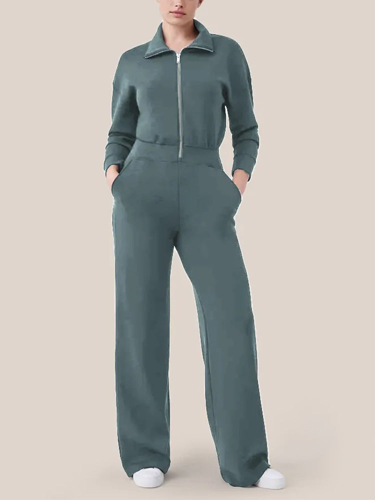 Ivyshape | Long Sleeve Wide Pants Jumpsuit