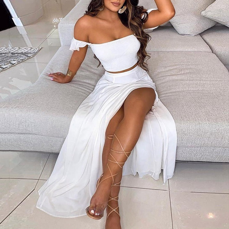 IvyShape | Alluring Off-Shoulder One-Shoulder Split Skirt Set