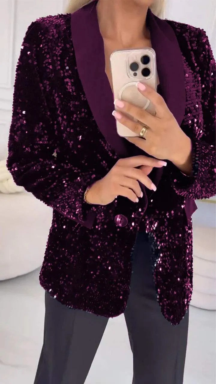 Ivyshape | Glamour Autumn Winter Sequin Lapel Blazer