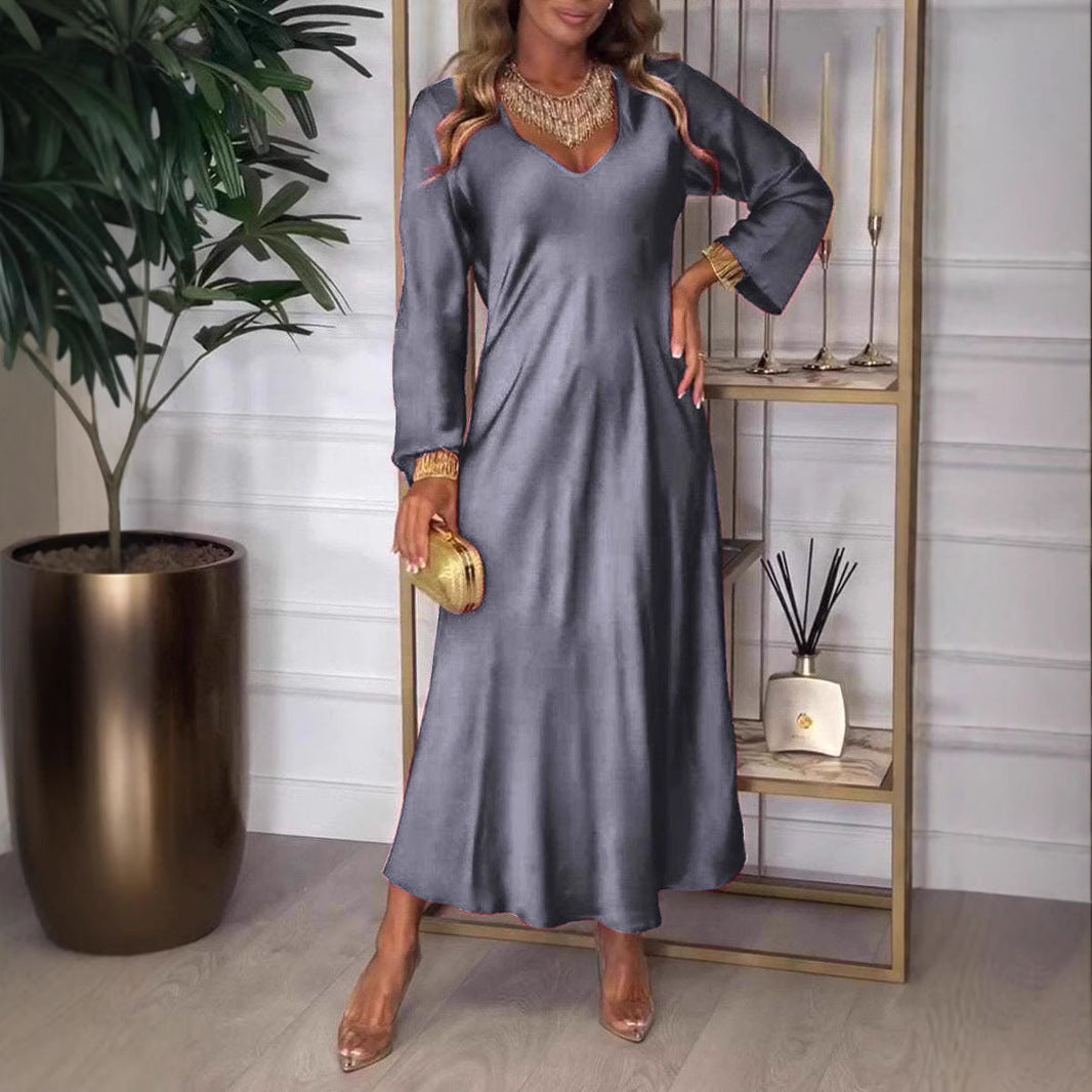 IvyShape | Long Sleeve Autumn Solid Color Sexy Long Dress