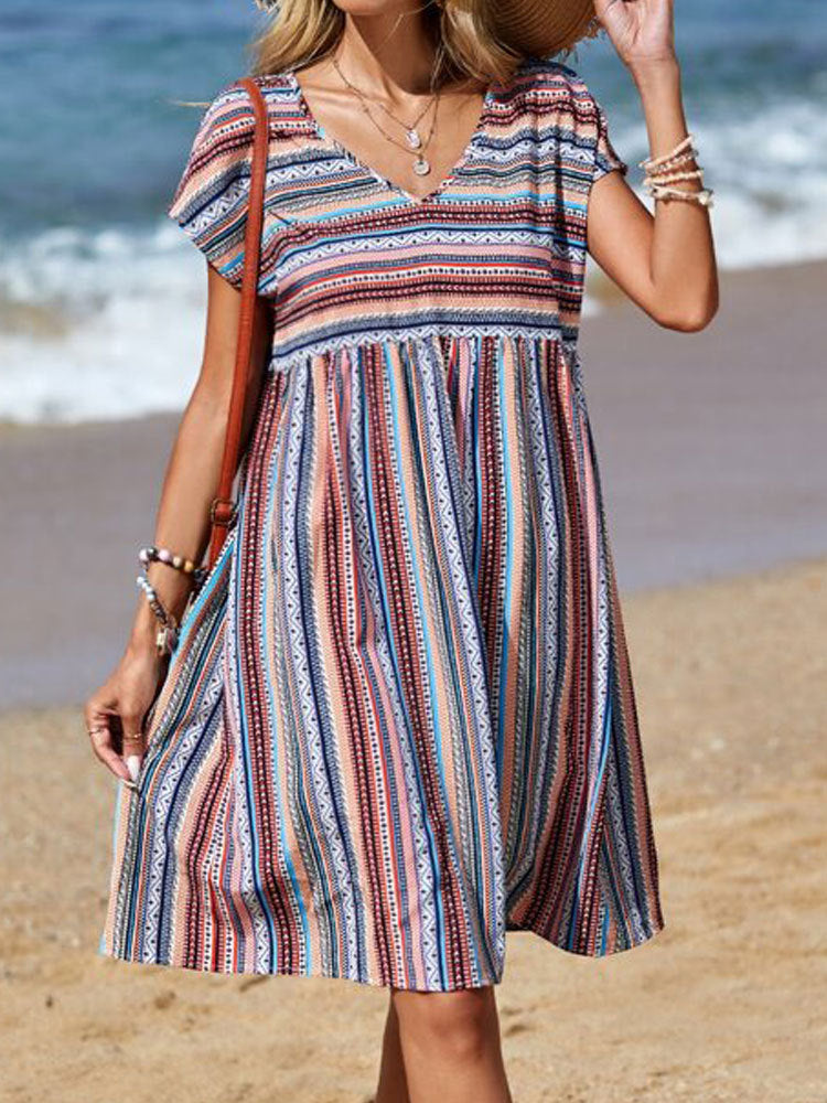 Women Bohemian Striped Summer Dress Ivyshape