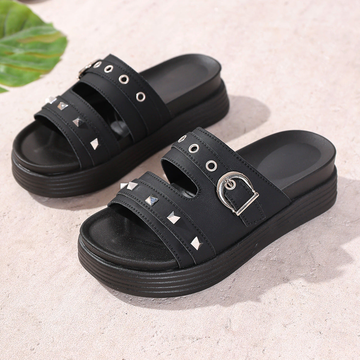 Ladies Stylish Slide Sandals with Adjustable Straps and Glitter Elements Ivyshape